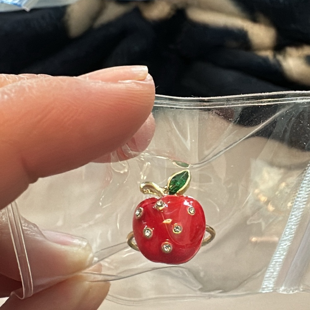 Red Apple Ring with Gold Accents